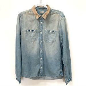 All Saints chambray corduroy denim button down
